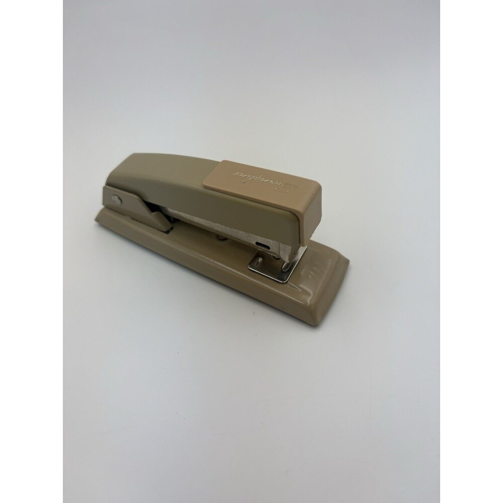 Vintage SWINGLINE Stapler ModelHandheld Small Metal  Tan TESTED, WORKING!